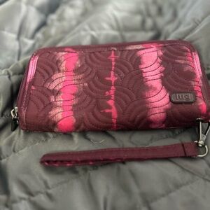 Lug Quilted Wristlet Wallet in Pink and Burgundy